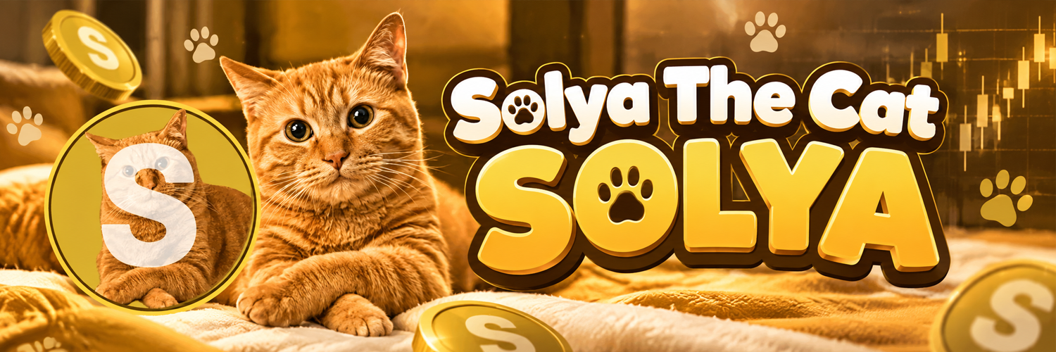 Solya The Cat lying on a golden blanket next to SOLYA coins